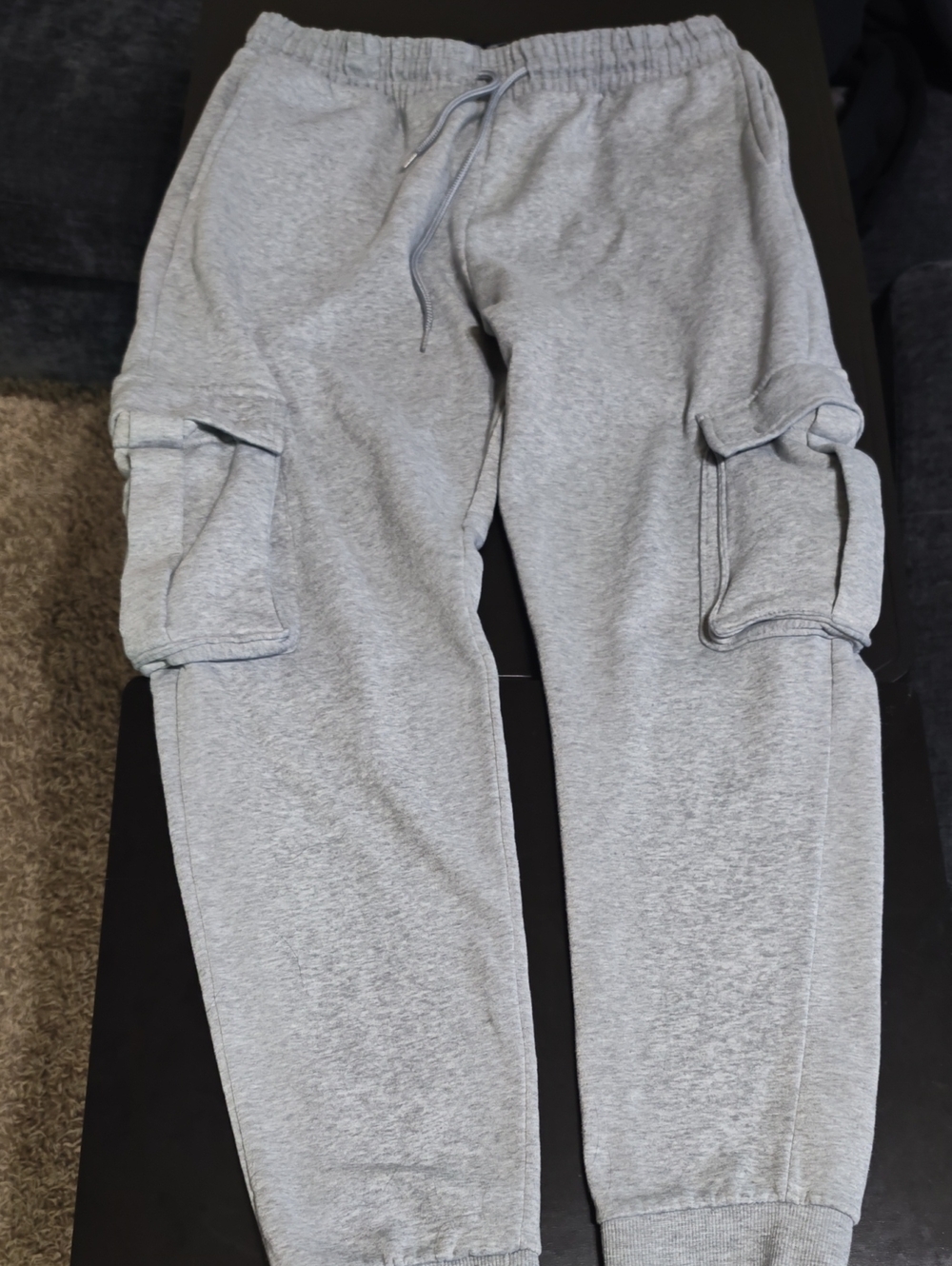 Men's Light Gray Cargo Sweat Joggers with Elastic Drawstring Waist